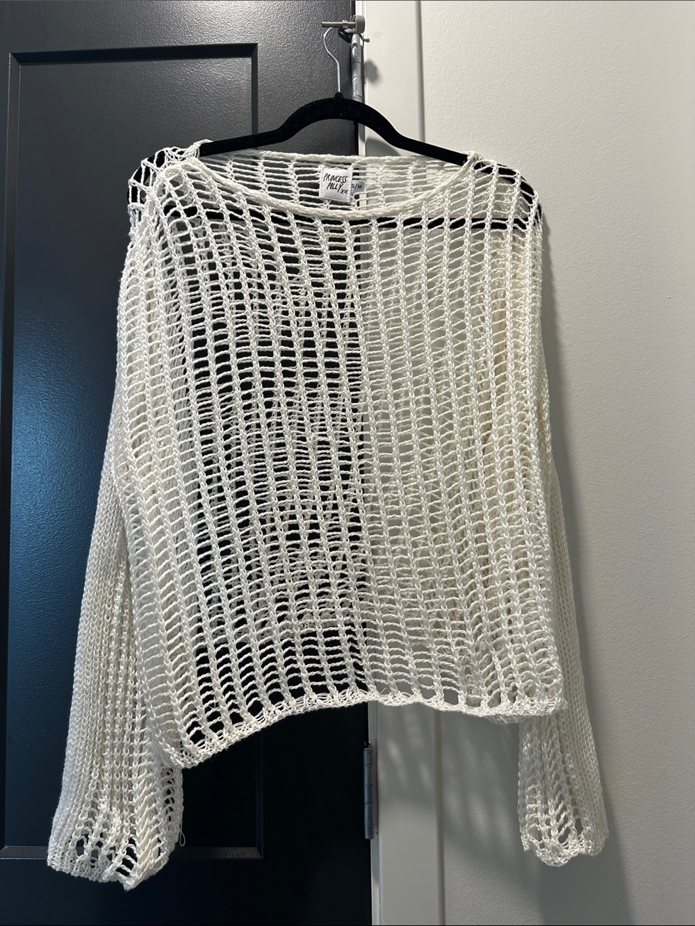 Princess Polly  Open-Weave Cream Scoop Neck Sweater